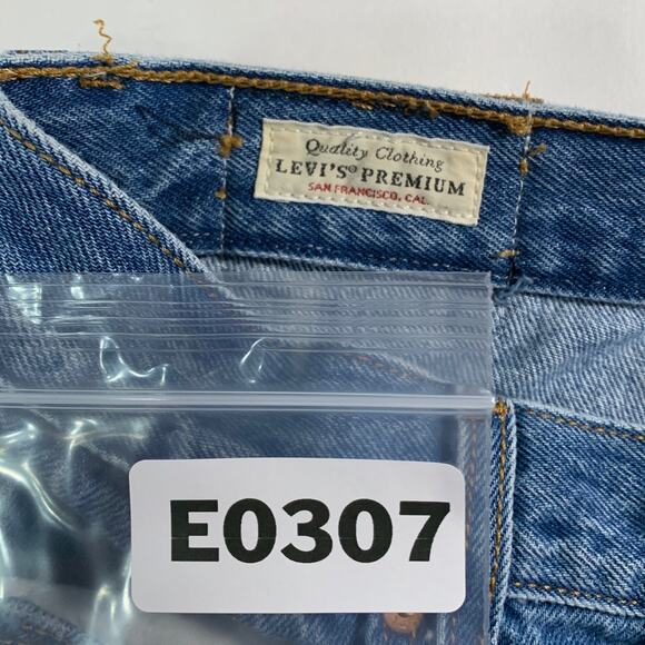 Levis 29 Premium Womens Straight Fit Jeans Raw Hem Medium Blue Distressed - Picture 7 of 10